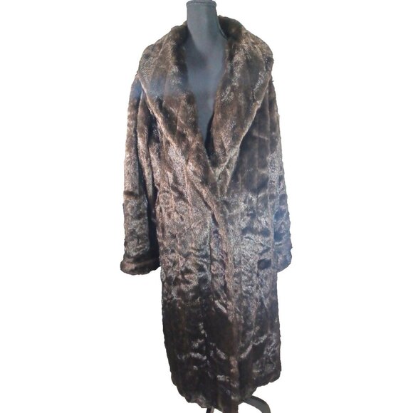 Komitor XL Large Luxurious Full Length Silk Lined Dark Brown Faux Mink Fur Coat - Picture 1 of 15